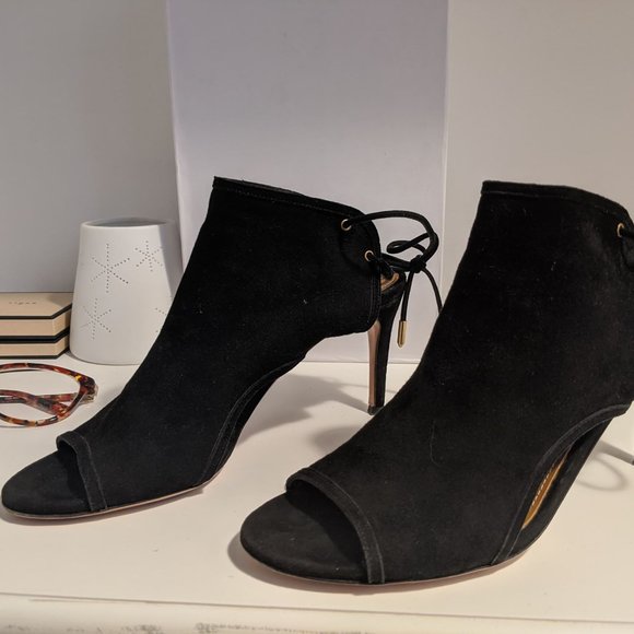 Aquazzura Mid-Heel Suede Sandals Heels in Black - Picture 13 of 15